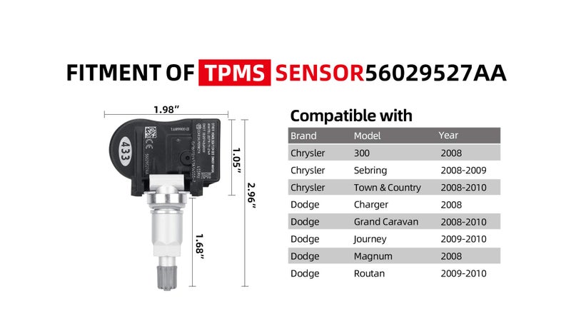 SEINECA 4-Pack 56029527AA 433MHz Tire Pressure Monitoring System (TPMS) Sensor Compatible with Dodge Charger Journey Grand Caravan Magnum Routan Chrysler 300 Sebring Town & Country - Image 4